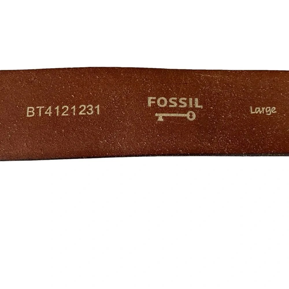 Vintage Fossil Embossed Leather Belt Brown Size L